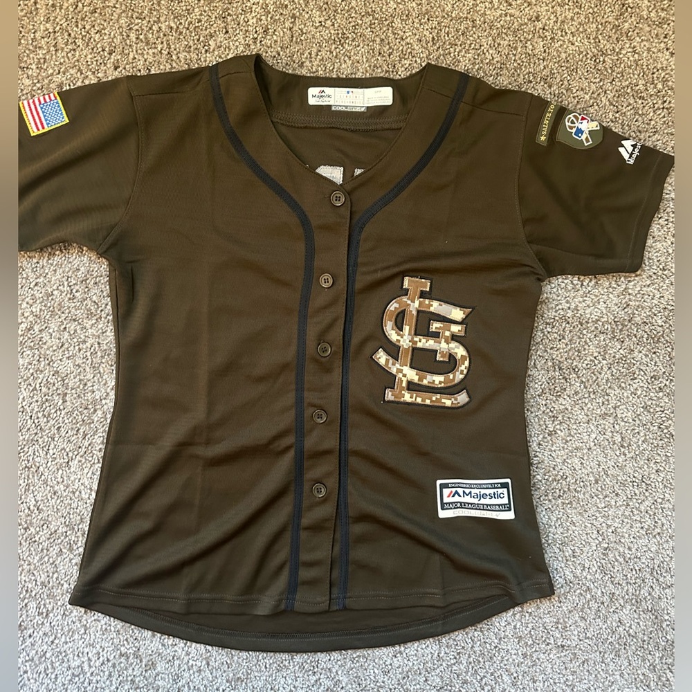 St. Louis Cardinals RARE Women's S Jersey Harrison Bader salute to service Camo